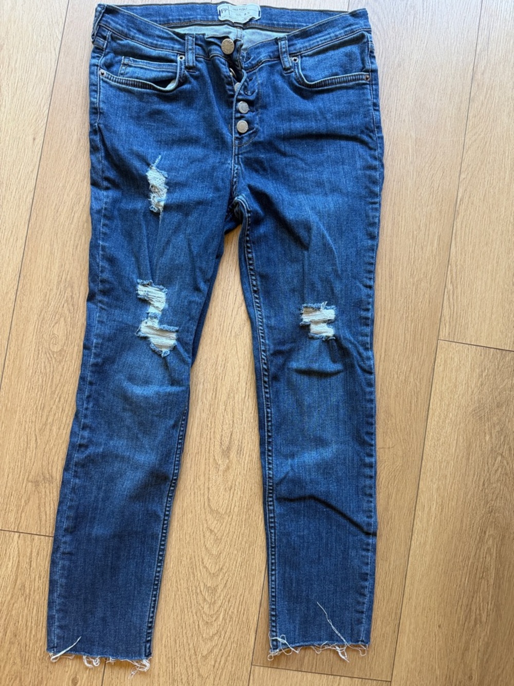Free People Dark Blue Distressed Skinny Jeans